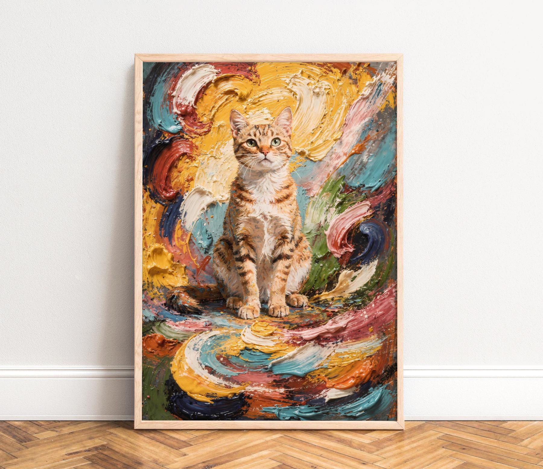 Cat Poster, Expressionist Animal Art, Gold Brown, Living Room, Nursery ...