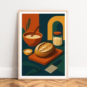 Affiche style années 50 - Décoration de cuisine aux tons chauds de terre cuite et de vert sapin, SANS CADRE