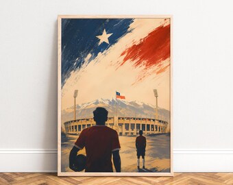 Chile Football Poster, Vintage Sports Wall Art, Red Blue, Living Room, Gift for Football Fans A1/A2/A3/A4