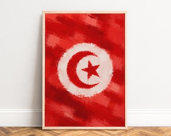 Tunisia Poster, Vintage Flag Wall Art, Red White, Living Room Office, Gift for Travelers A1/A2/A3/A4