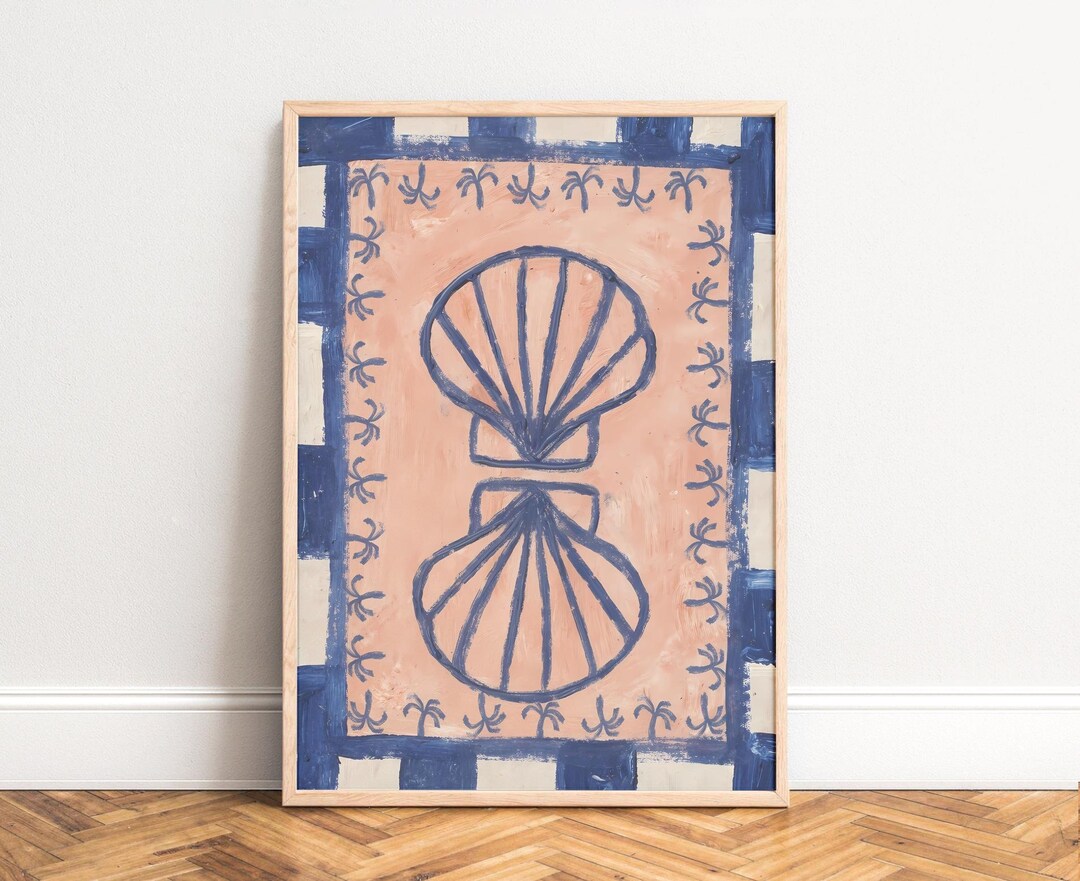 Scallop Shell Poster Poster, Scallop Shell Coastal Art, Navy Brushstroke Illustration ...