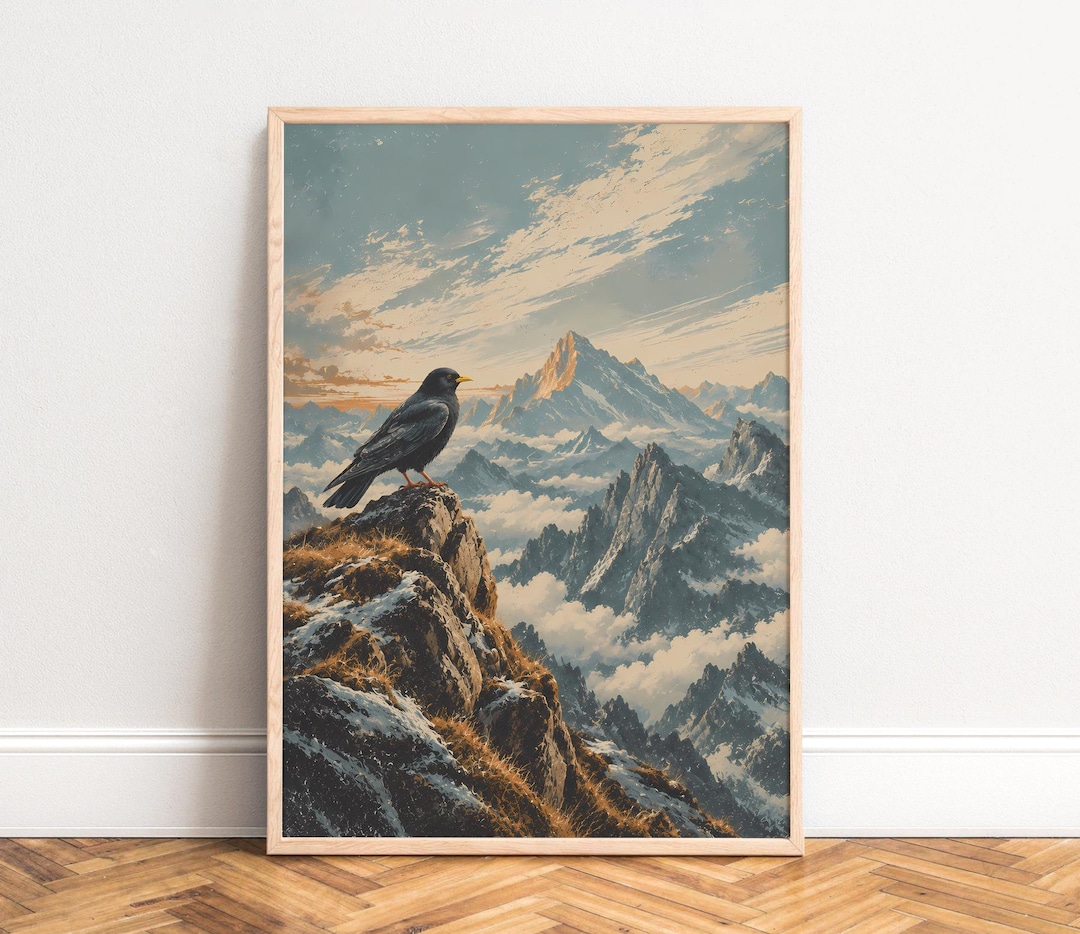 Chough Over the High Crags - Vintage Alpine Bird Poster - Etsy UK