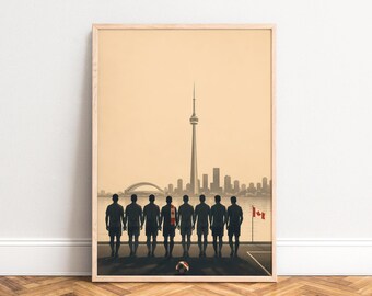 Toronto Skyline Poster, Retro Travel Wall Art, Beige Sepia, Living Room Office, Canada Gift 50x70 A3 A4