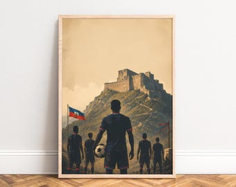 Football Poster, Vintage Sports Wall Art, Beige Blue, Living Room Office, Gift for Football Fans A1/A2/A3/A4