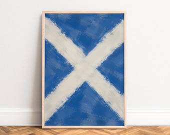 Scotland Flag Poster, Vintage Watercolor Style, Blue White, Living Room Office Decor, Gift A1/A2/A3/A4