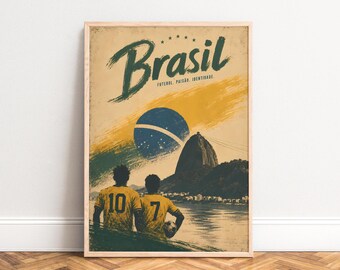 Brazil Poster, Vintage Soccer Wall Art, Yellow Green Blue, Living Room Office, Brazil Fan Gift A1/A2/A3/A4