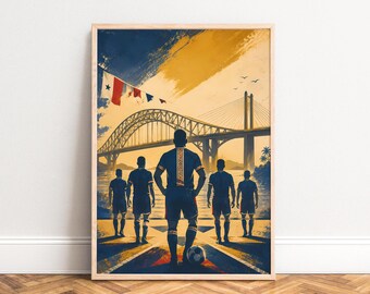 Football Poster, Retro Sports Wall Art, Blue Gold, Living Room Office Game Room, Gift for Fans A1/A2/A3/A4