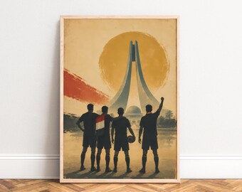 Algeria Poster, Retro Travel Wall Art, Gold Red, Living Room Office, Gift for Travel Fans 50x70 A3 A4