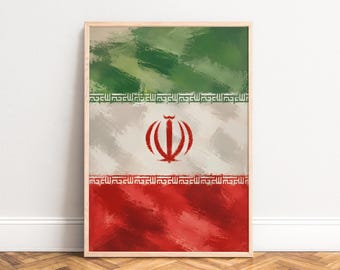 Iran Poster, Vintage Flag Wall Art, Red White Green, Living Room Office, Gift for Travelers A1 A2 A3 A4
