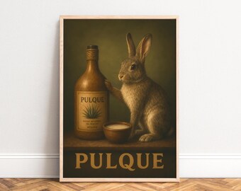 Pulque Poster, Vintage Animal Art, Brown Gold, Kitchen, Living Room Wall Art, Mexico Gift A1/A2/A3/A4