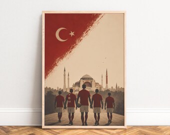 Istanbul Football Poster, Vintage Retro Wall Art, Red Beige, Living Room Office, Gift for Turkey Fans A1/A2/A3/A4