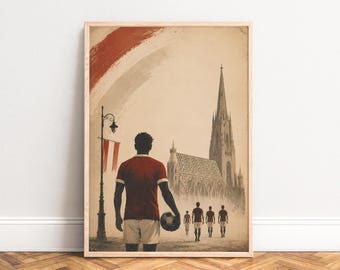 Football Poster, Vintage Sports Wall Art, Red Beige, Living Room Game Room Office, Gift for Him A1/A2/A3/A4