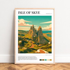 Poster: Isle of Skye - Old Man of Storr Illustration, Cuillin-Kamm Küstenlandschaft in Grün-Türkis, UNGERAHMT
