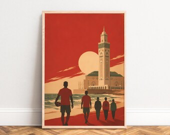 Casablanca Poster, Vintage Film Wall Art, Red Gold, Living Room, Office, Movie Fan Gift 50x70