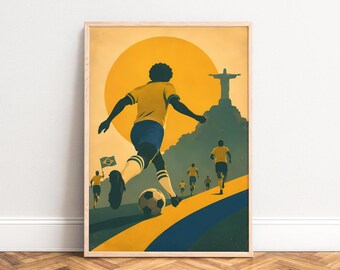 Brazil Soccer Poster, Retro Sports Wall Art, Green Yellow, Living Room Game Room, Fan Gift A1/A2/A3/A4