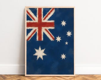 Australia Flag Poster, Vintage Wall Art, Blue Red White, Living Room Office, Gift for Travelers 50x70 A3 A4
