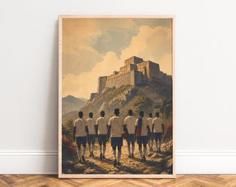 Fortress Poster, Vintage Travel Print, Beige Ocher, Living Room Wall Art, History Gift A2 A3 A4