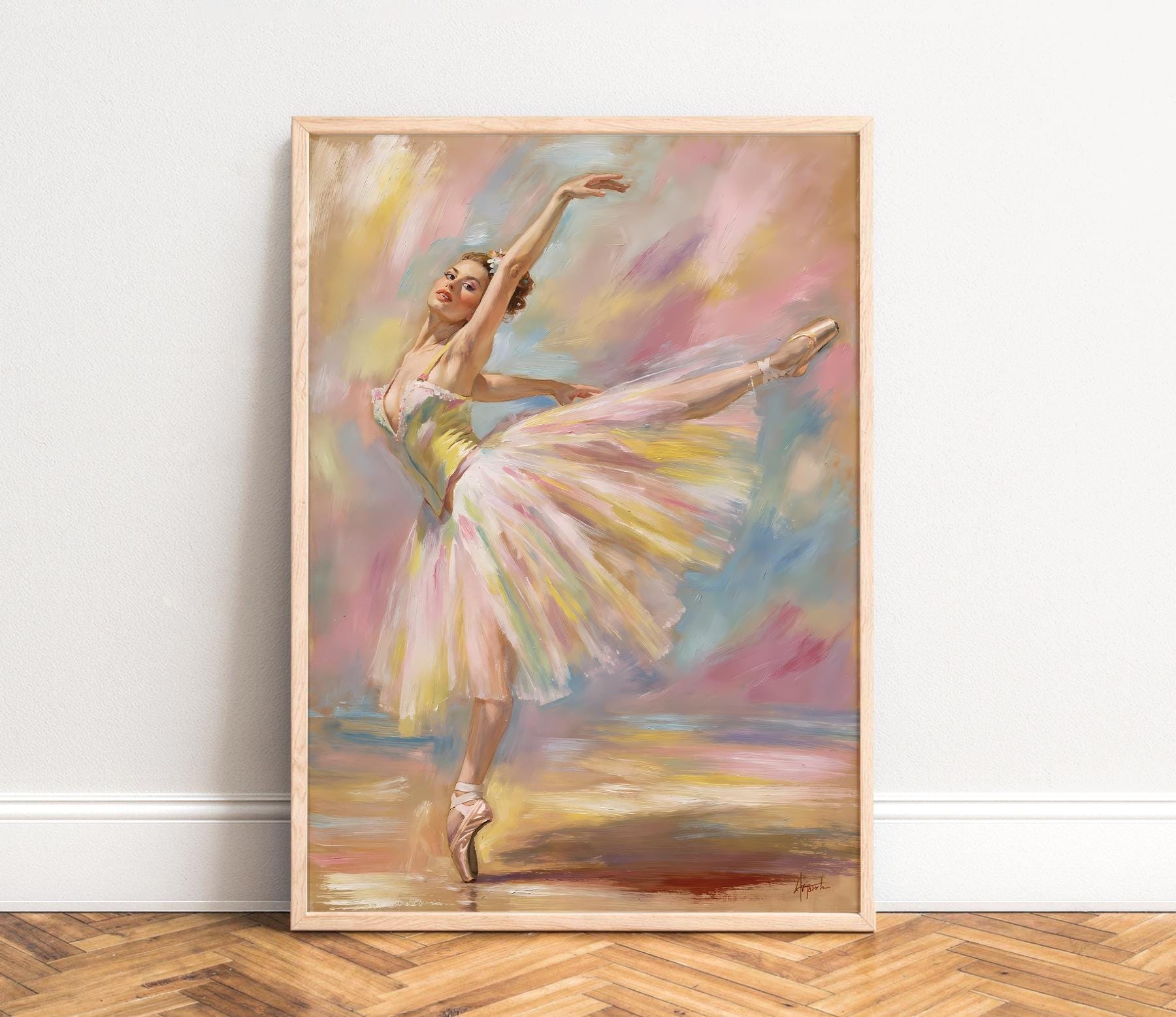 Poster Ballerina Impressionist Pastel Ballet Dancer Painting