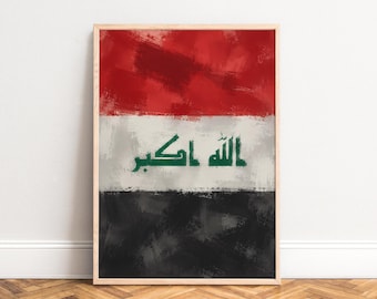 Iraq Poster, Vintage Flag Wall Art, Red White Black, Living Room Office, Gift for Iraq Fans A1/A2/A3/A4