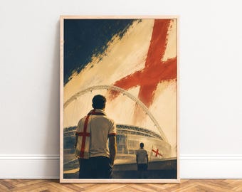 England Poster, Vintage Football Wall Art, Red White Blue, Living Room Office, Gift for Fans A1/A2/A3/A4
