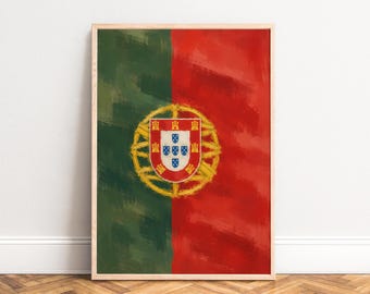 Portugal Poster, Vintage Flag Wall Art, Red Green Gold, Living Room Office, Gift for Portugal Fans A1/A2/A3/A4