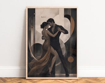 Bachata Dance Poster, Art Deco Wall Art, Black Gold, Living Room, Bedroom, Gift for Dance Lovers