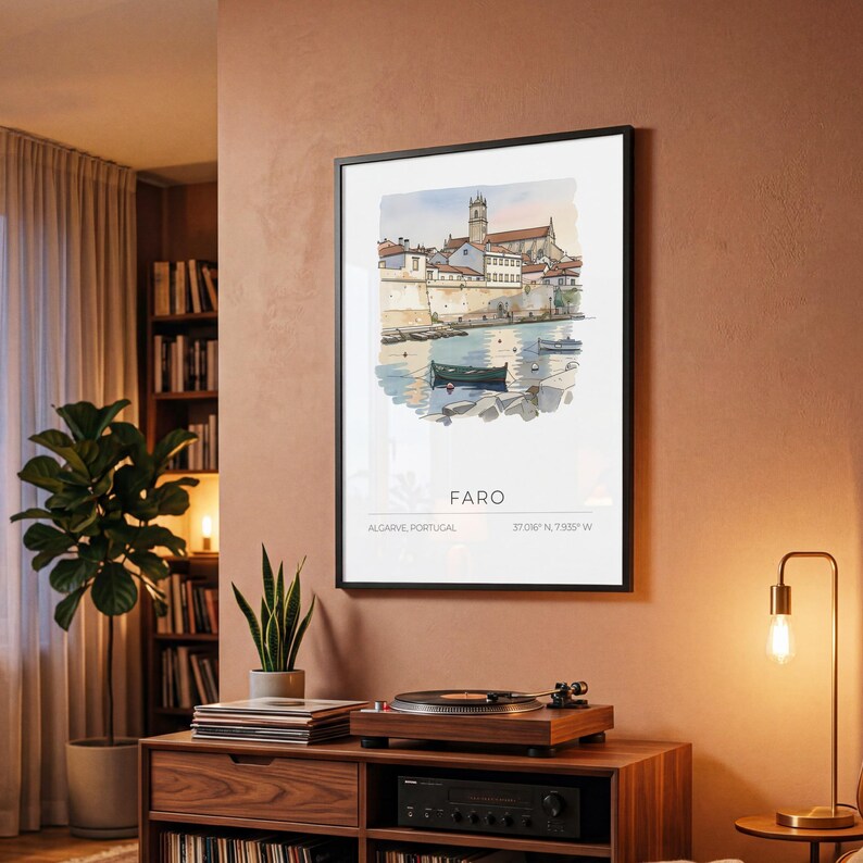 Poster Faro - watercolor, pastel, coastal cityscape, UNFRAMED image 6