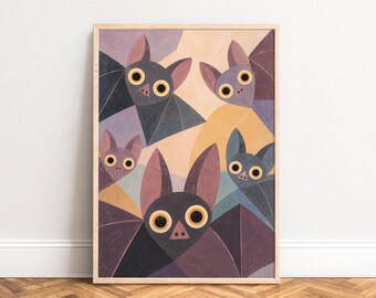 Cat Poster, Boho Animal Wall Art, Pastel Lilac Pink, Nursery Living Room, Gift for Cat Lovers A3 A4