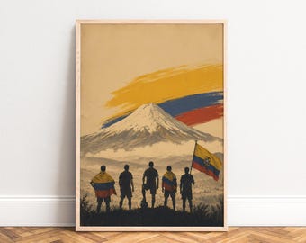 Ecuador Poster, Mountain Wall Art, Vintage Travel Print, Gold Blue Red, Living Room Office, Gift for Travelers A1/A2/A3/A4