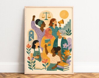 Women Poster, Boho Illustration Art, Beige Pastel, Living Room Office Decor, Gift for Her A1/A2/A3/A4