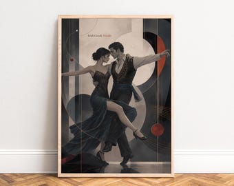 Irish Greek Sirtaki Poster, Art Deco Dance Art, Black Gold, Living Room Decor, Gift A1 A2 A3 A4