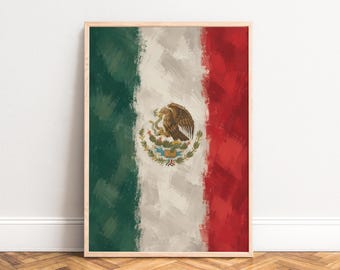 Mexico Flag Poster, Vintage Wall Art, Green Red White, Living Room, Office, Travel Gift A1/A2/A3/A4