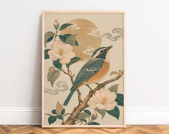 Bird Poster, Japandi Wall Art, Beige Green, Living Room Bedroom Decor, Nature Lover Gift A1/A2/A3/A4