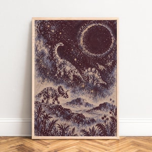 Månposter, Vintage astronomiväggkonst, mörkblå beige, vardagsrumsinredning, present 50x70 A2 A1
