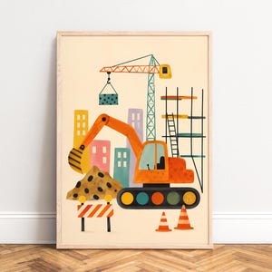 Pôster de Escavadeira, Arte de Parede para Quarto Infantil, Motivo Colorido de Canteiro de Obras, Decoração para Sala de Jogos, Presente para Crianças A1/A2/A3/A4
