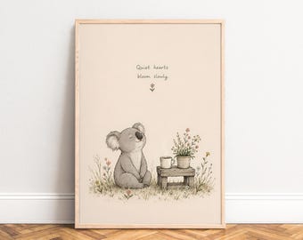 Koala Poster, Watercolor Kids Wall Art, Beige Tones, Nursery Decor, Baby Shower Gift A3 A4