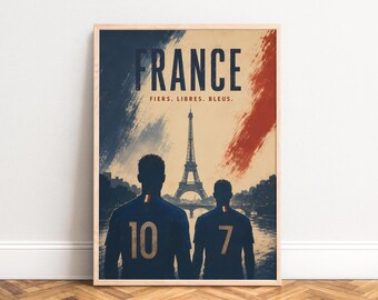 France Poster, Vintage Sports Wall Art, Blue Red, Living Room Office, Gift for Football Fans A1/A2/A3/A4