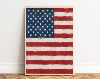 American Flag Poster, Vintage Wall Art, Red Blue White, Living Room Office, Gift for Patriots A1/A2/A3/A4