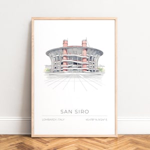San Siro Poster - Mailand Stadion Druck, Architektur Skizze mit rosa Säulen, Minimal Poster, Lombardei Geschenk, UNGERAHMT
