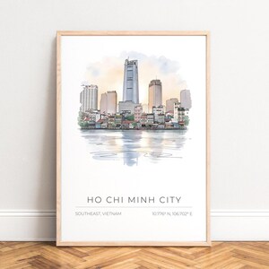 Affiche Hô Chi Minh-Ville - Horizon à l'aquarelle, coucher de soleil pastel, reflet du fleuve, SANS CADRE