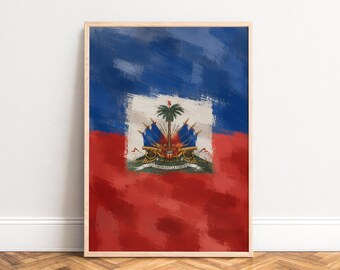 Haiti Poster, Vintage Flag Wall Art, Red Blue, Living Room Office Decor, Travel Gift A1/A2/A3/A4