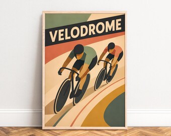 Velodrome Poster, Vintage Sports Wall Art, Cream Terracotta, Living Room Office, Gift for Cyclists A1/A2/A3/A4