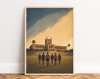 Stadium Poster, Vintage Sports Wall Art, Gold Blue, Living Room, Office, Football Gift A1/A2/A3/A4
