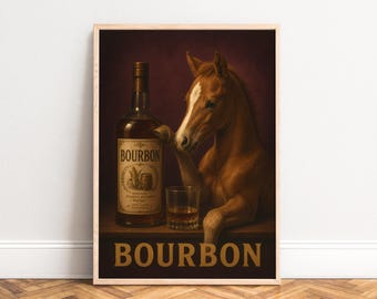Bourbon Poster, Vintage Spirit Wall Art, Brown Gold, Living Room Bar Decor, Gift for Whiskey Fans 50x70
