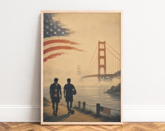 Golden Gate Bridge Poster, Vintage Travel Wall Art, Beige Blue Red, Living Room Office Decor, Gift A1 A2 A3 A4