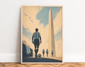 Football Poster, Vintage Sports Wall Art, Blue Beige, Living Room Office, Gift for Football Fans A1/A2/A3/A4