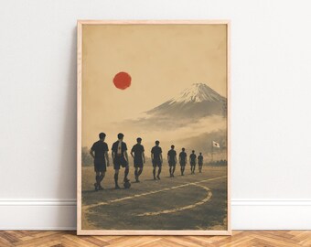 Football Poster, Vintage Sports Wall Art, Beige Red, Living Room Office, Gift for Football Fans A3 A4
