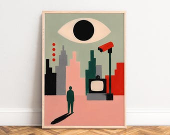 Surreal Eye Poster, Art Deco Wall Art, Pink Beige, Living Room Office Decor, Art Gift A1/A2/A3/A4