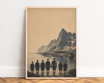 Football Poster, Vintage Mountain Landscape Wall Art, Beige Brown, Living Room Office, Gift for Football Fans A1/A2/A3/A4