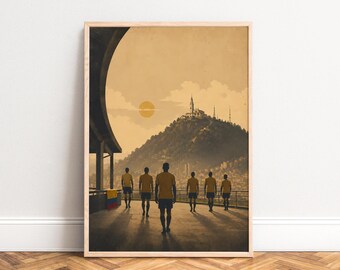 Travel Poster, Retro Cityscape, Gold Beige, Living Room Office, Travel Gift 50x70 A1 A2 A3